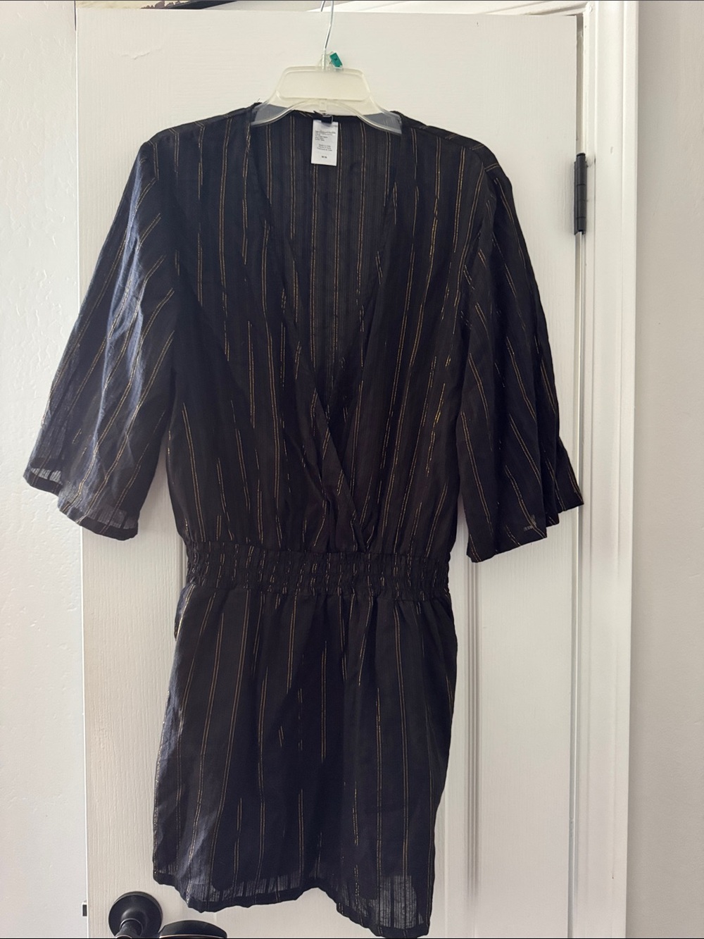 Tahari Black Mini Dress with Gold Pinstripes